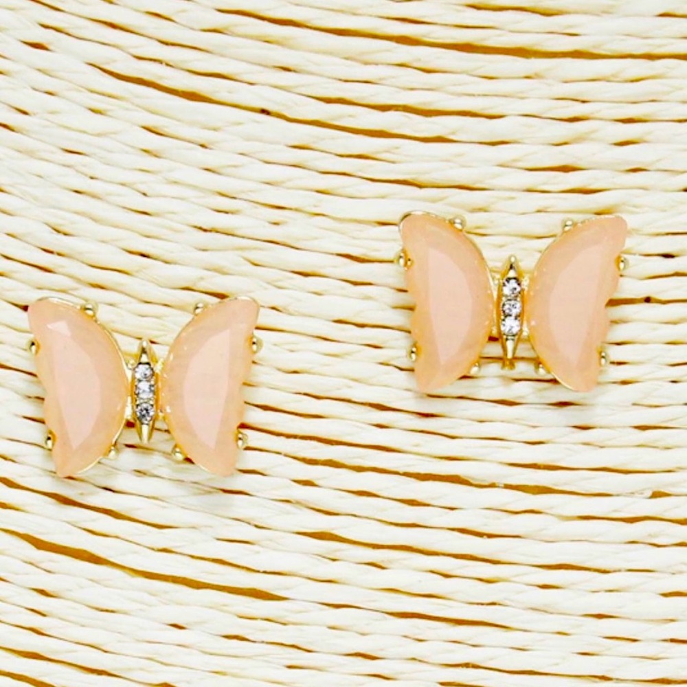 Coral Lucite Butterfly Stud Earrings
